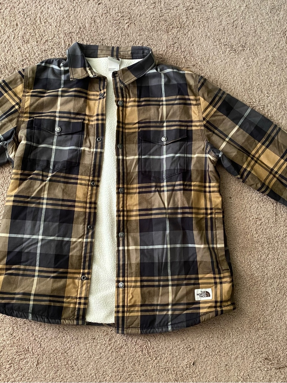The North Face Plaid Sherpa-Lined Jacket in Brown/Black